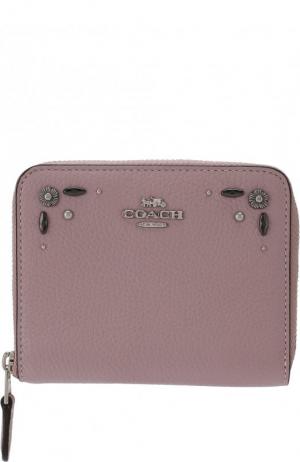 Кожаный кошелек на молнии с декоративной отделкой Coach. Цвет: лиловый