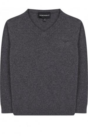 Хлопковый пуловер с V-образным вырезом Emporio Armani. Цвет: серый