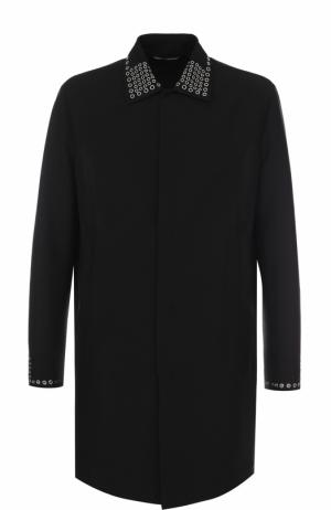 Шерстяное пальто прямого кроя с декоративной отделкой Valentino. Цвет: черный